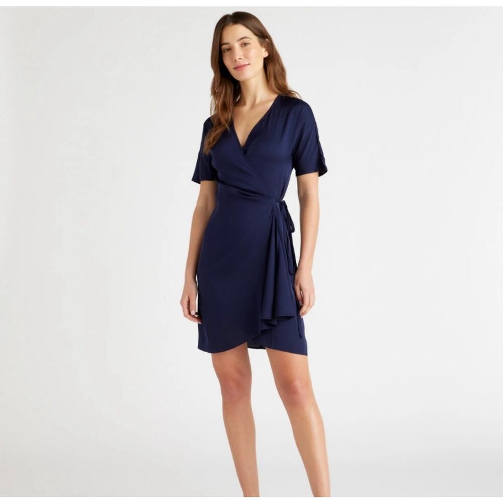 QUINCE Navy Washable Stretch Silk Wrap Dress NWT Size Large